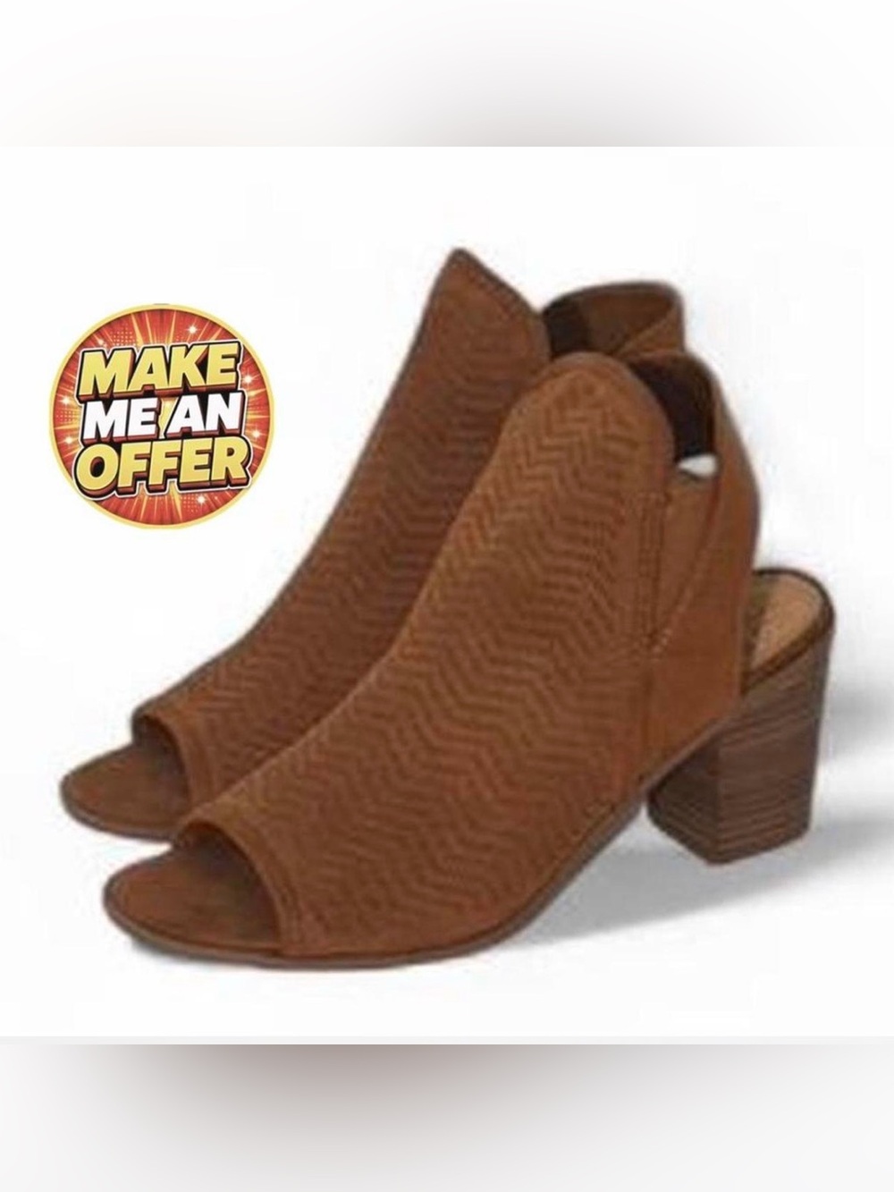 Brand New Women's Brown Peep Toe Block Heel Booties